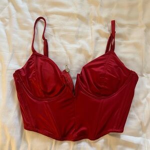 Red satin corset top